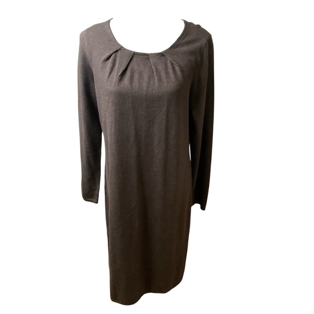 Talbots Merino Wool Blend Sweater Dress Size Large Brown Black Knee Length NWT‎